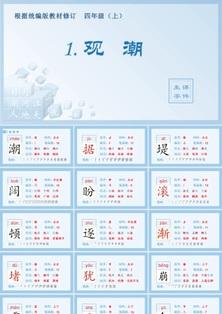 2025统编版四年级上册（生字课件）1.观潮.pptx