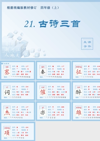 2025统编版四年级上册（生字课件）21.古诗三首.pptx