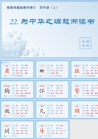 2025统编版四年级上册（生字课件）22.为中华之崛起而读书.pptx