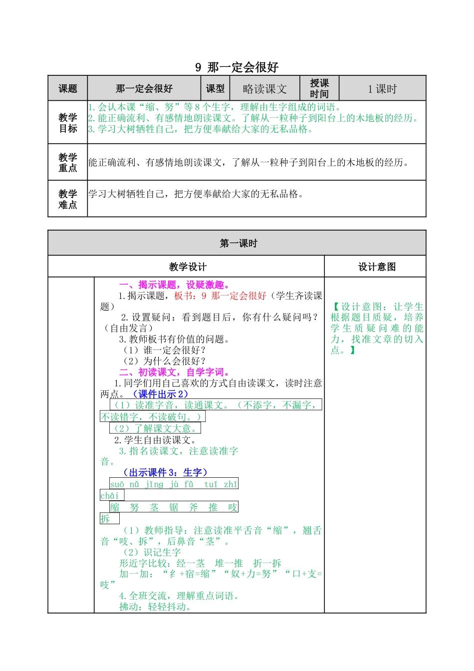 语文三年级上册-9 那一定会很好 教案.docx_第1页