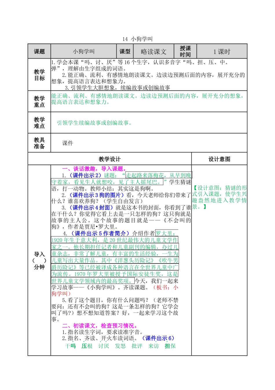 语文三年级上册-14 小狗学叫 教案.docx_第1页