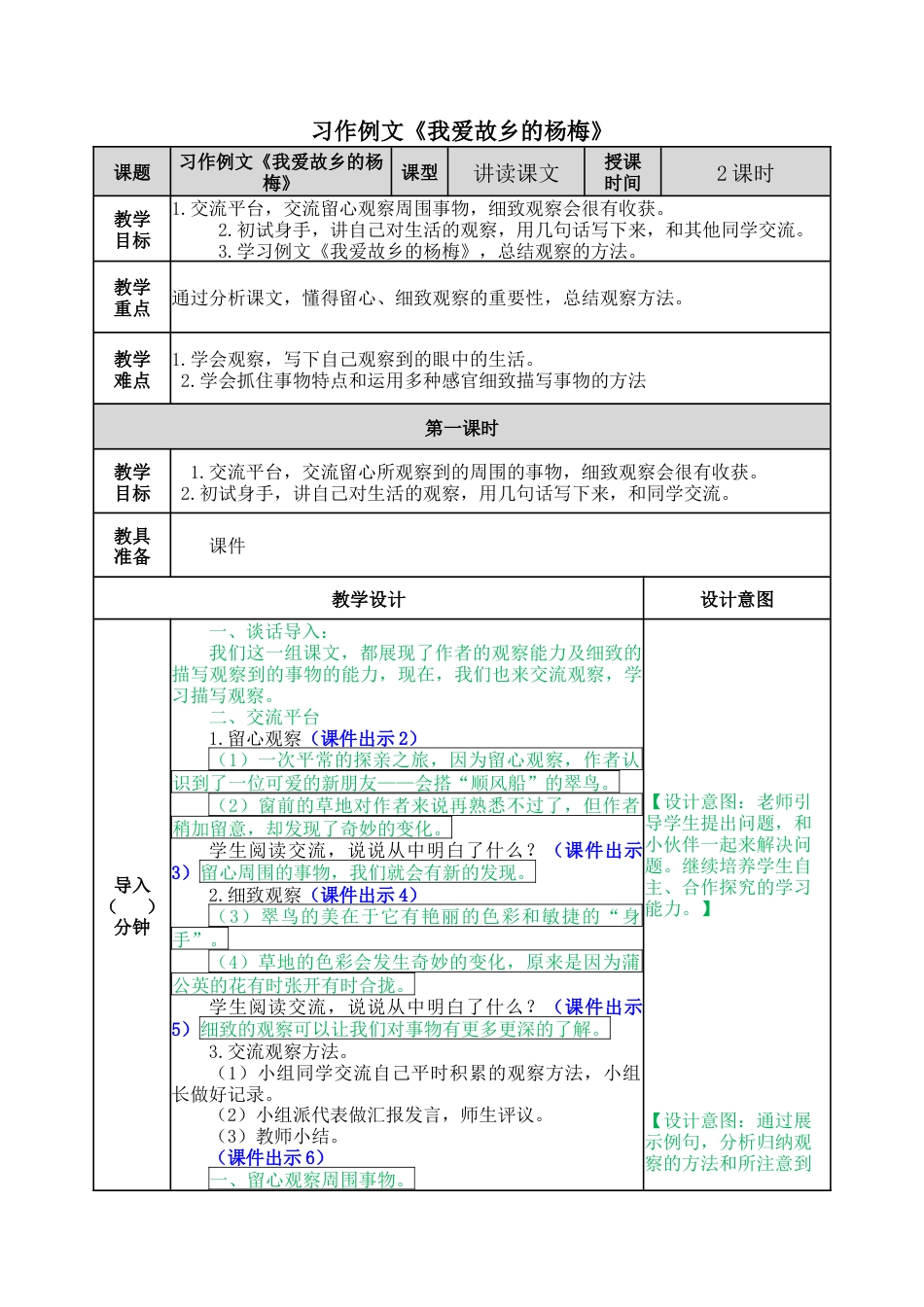语文三年级上册-习作例文：我爱故乡的杨梅 教案.docx_第1页