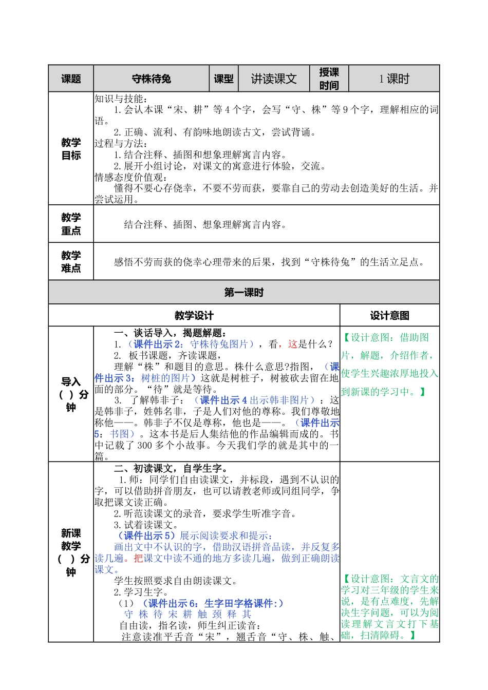 语文三年级下册-5 守株待兔教案.docx_第1页