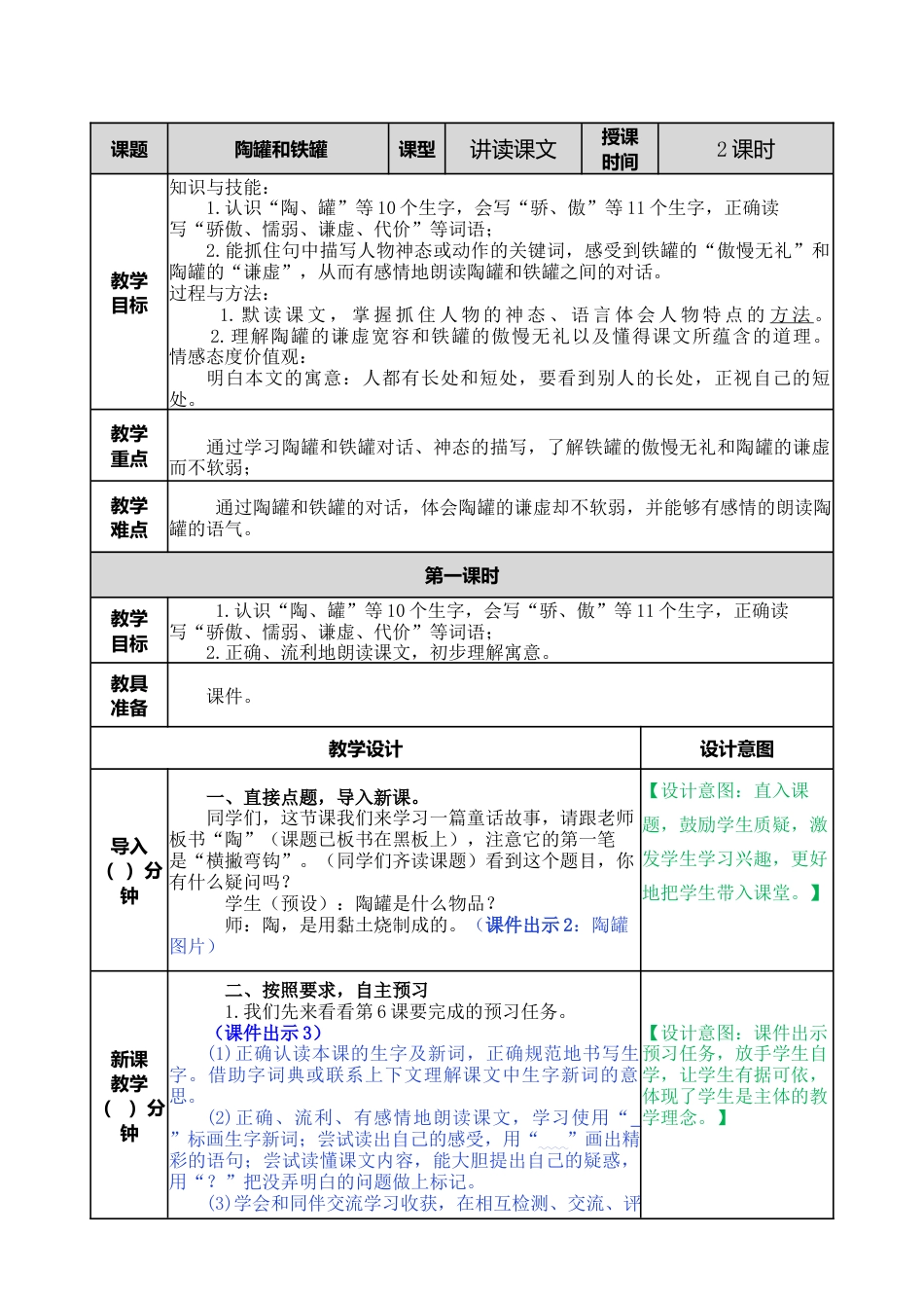 语文三年级下册-6 陶罐和铁罐教案.docx_第1页