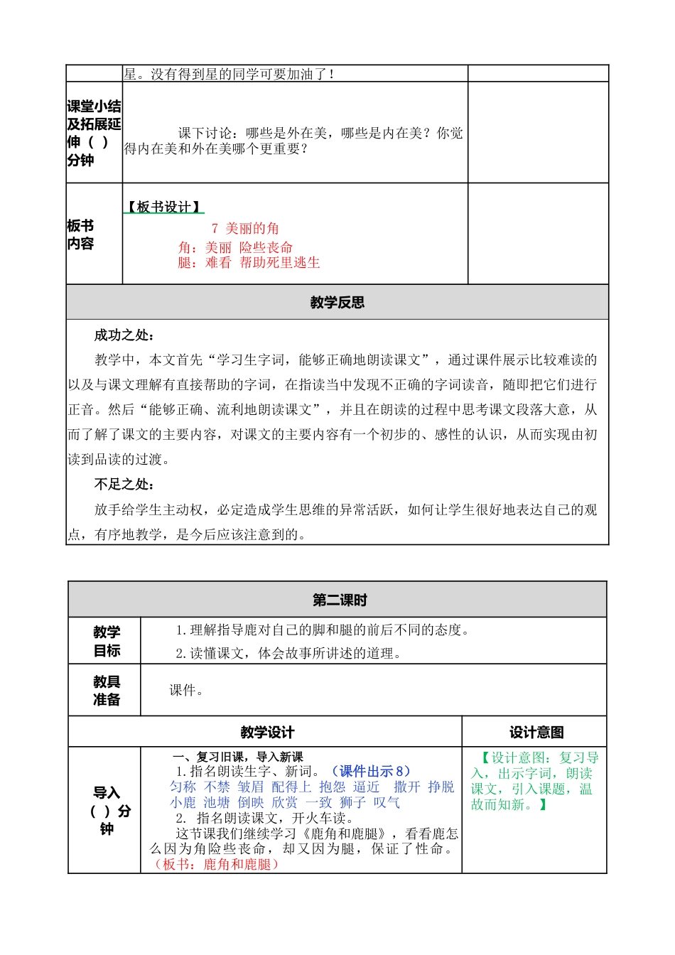 语文三年级下册-7 鹿角和鹿腿教案.docx_第3页