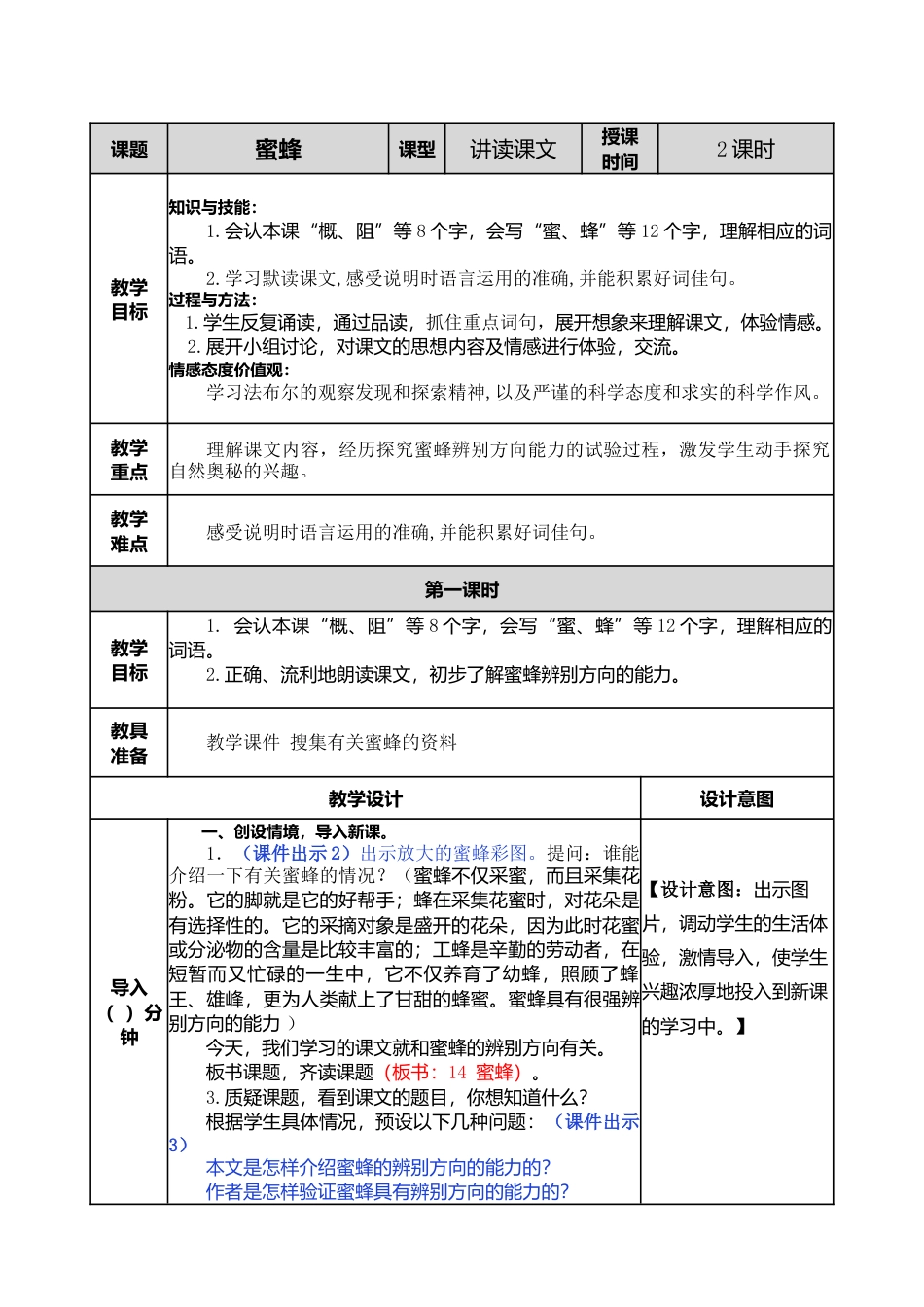 语文三年级下册-14 蜜蜂教案.docx_第1页