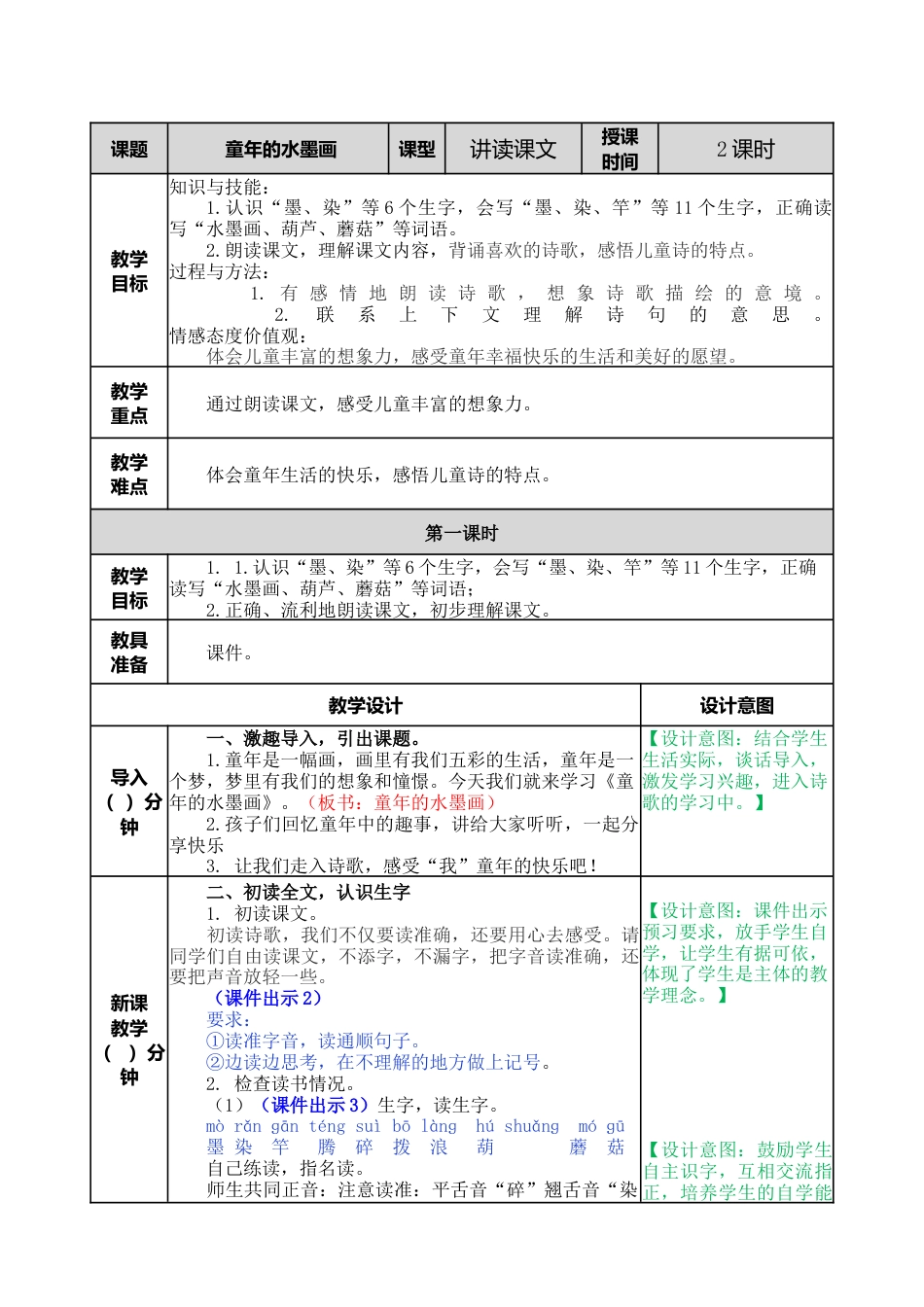 语文三年级下册-18 童年的水墨画教案.docx_第1页