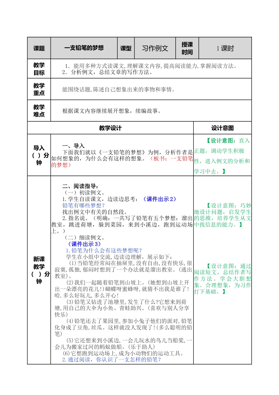 语文三年级下册-习作例文：一支铅笔的梦想教案.docx_第1页