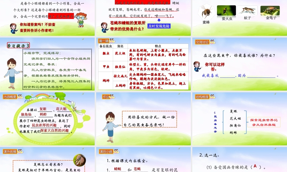 三年级上册语文课件（精品·课堂教学课件）4 昆虫备忘录.ppt