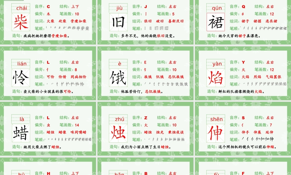 语文三年级上册-课时（生字课件）8.卖火柴的小女孩.ppt