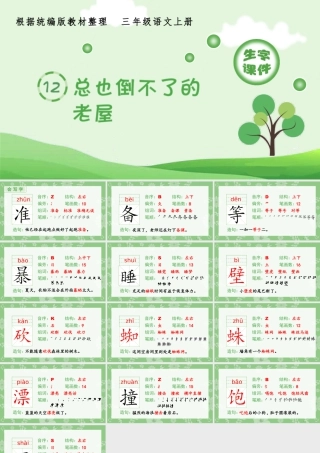 语文三年级上册-课时（生字课件）12.总也倒不了的老屋.pptx