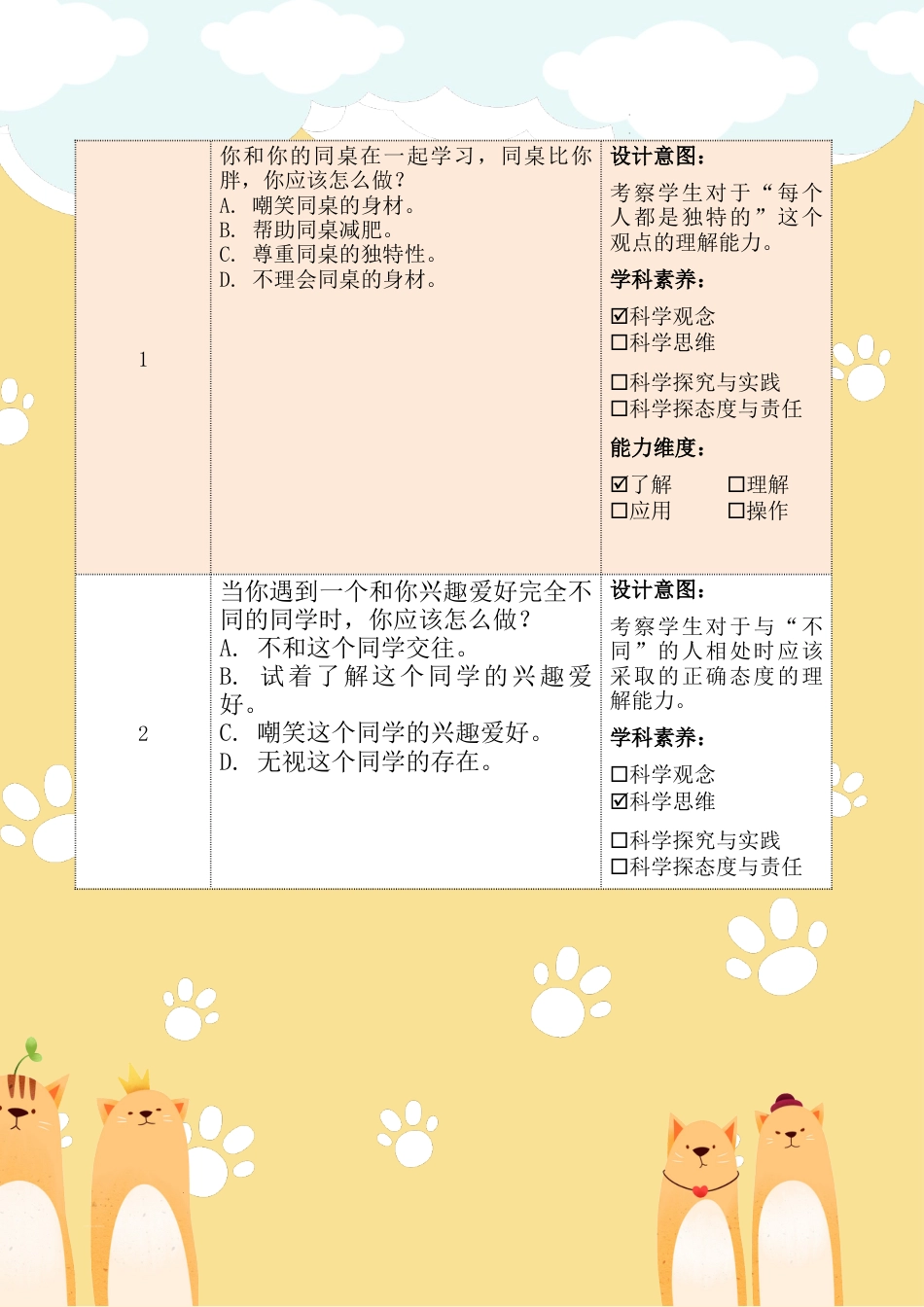 《不一样的你我他》第二课时（作业设计）部编版道德与法治三年级下册.docx_第3页