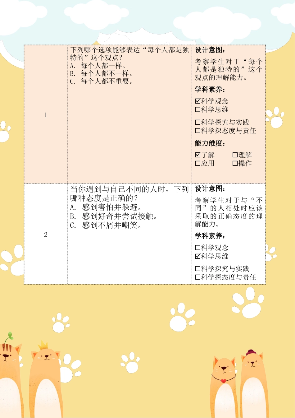 《不一样的你我他》第一课时（作业设计）部编版道德与法治三年级下册.docx_第3页