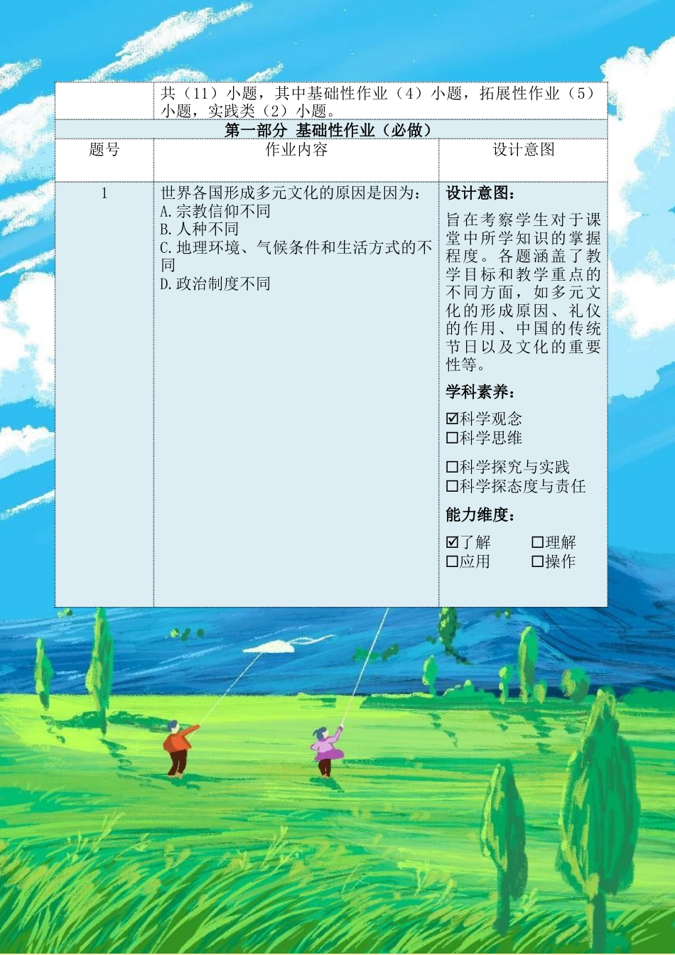 《多元文化 多样魅力》第二课时（作业设计）-部编版道德与法治六年级下册.docx_第3页