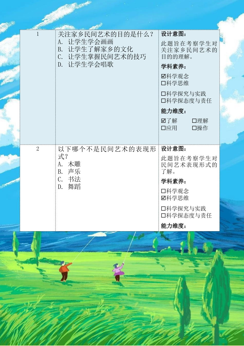 《多姿多彩的民间艺术》第二课时（作业设计）-部编版道德与法治四年级下册.docx_第3页