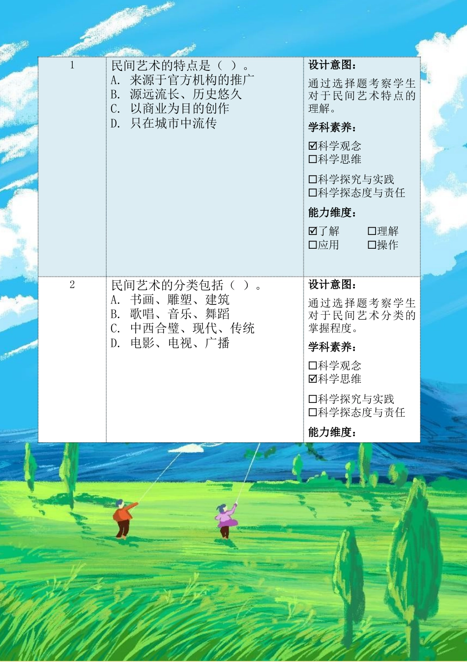 《多姿多彩的民间艺术》第三课时（作业设计）-部编版道德与法治四年级下册.docx_第3页