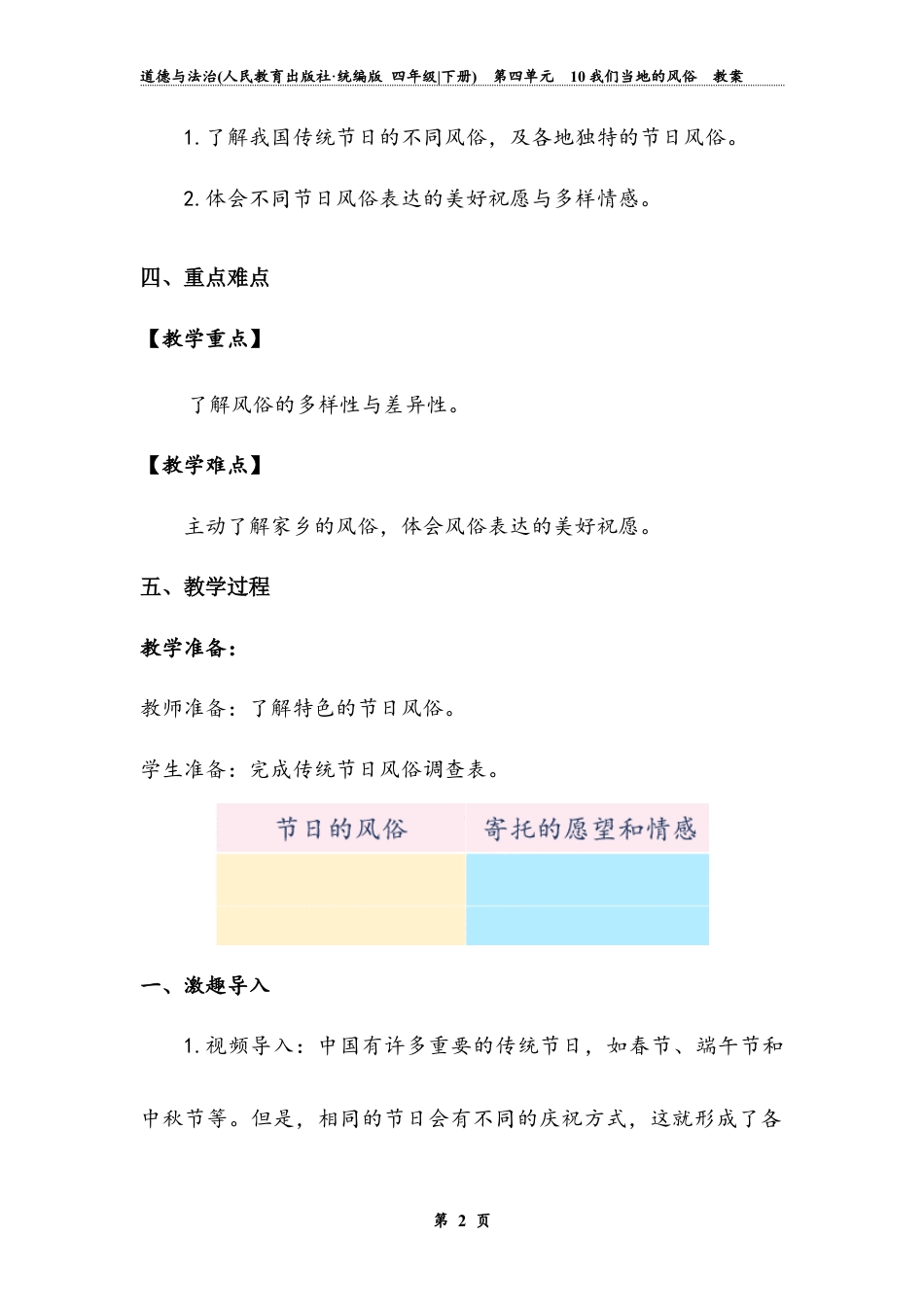 《我们当地的风俗》第二课时（教案）-道德与法治四年级下册.docx_第3页