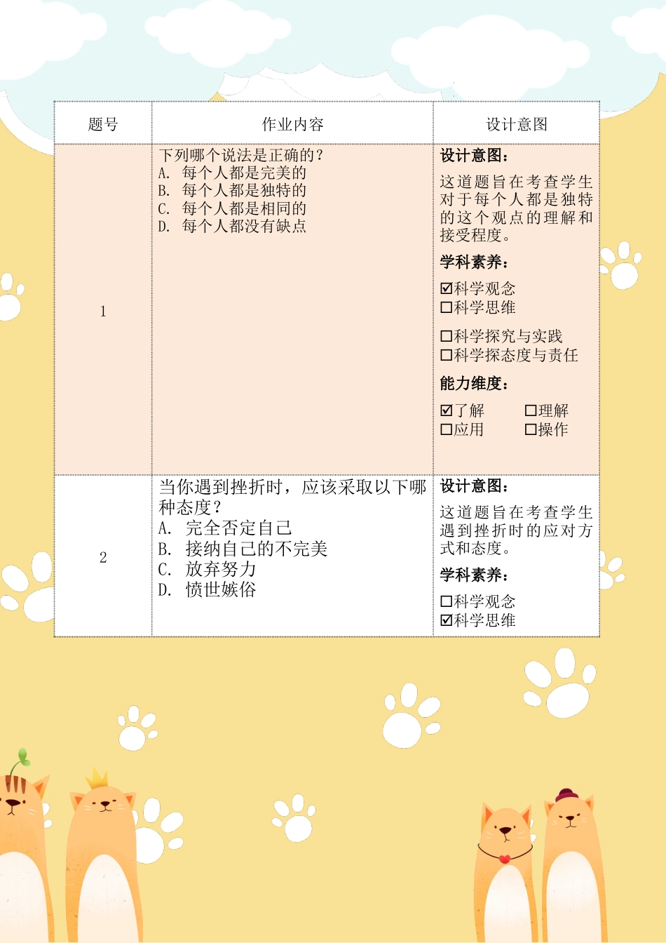 《我是独特的》第二课时（作业设计）部编版道德与法治三年级下册 .docx_第3页