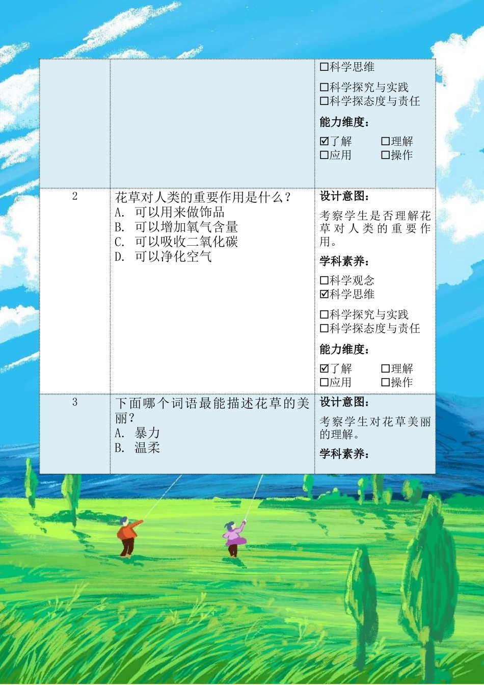 花儿草儿真美丽（作业设计）-部编版道德与法治一年级下册.docx_第3页