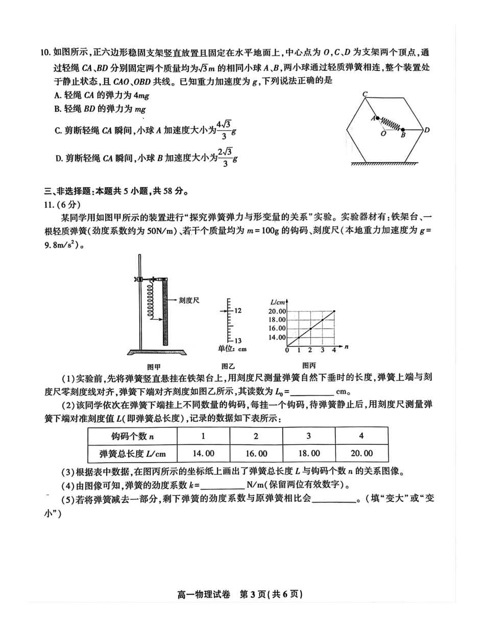 安徽省涡阳县2025年1月高一上期末联考-物理.pdf_第3页