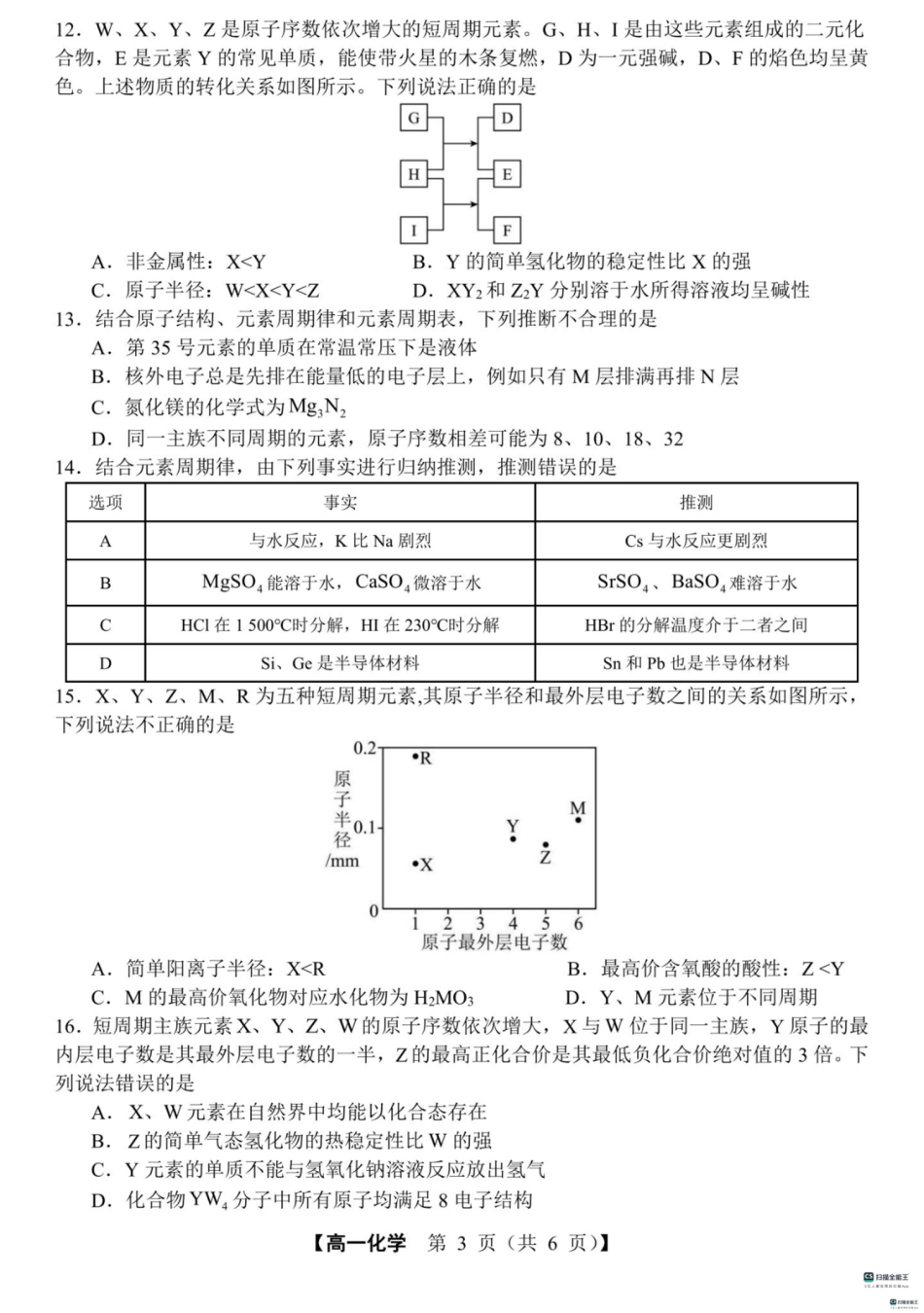 山东省菏泽市鄄城县第一中学2024-2025学年高一下学期3月月考化学试题（图片版，含答案）.pdf_第3页