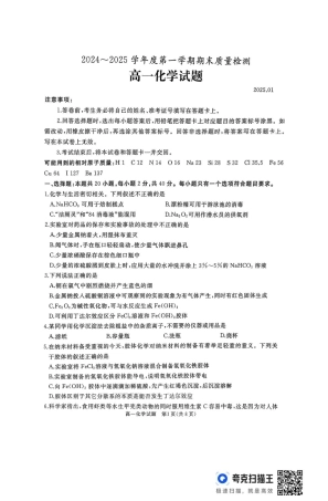 山东省枣庄市台儿庄区等2地2024-2025学年高一上学期1月期末考试 化学 PDF版无答案.pdf