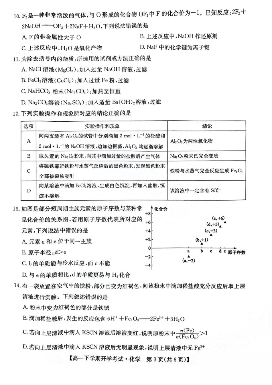 安徽省部分地市2024-2025学年高一下学期开学考试 化学 PDF版含解析.pdf_第3页