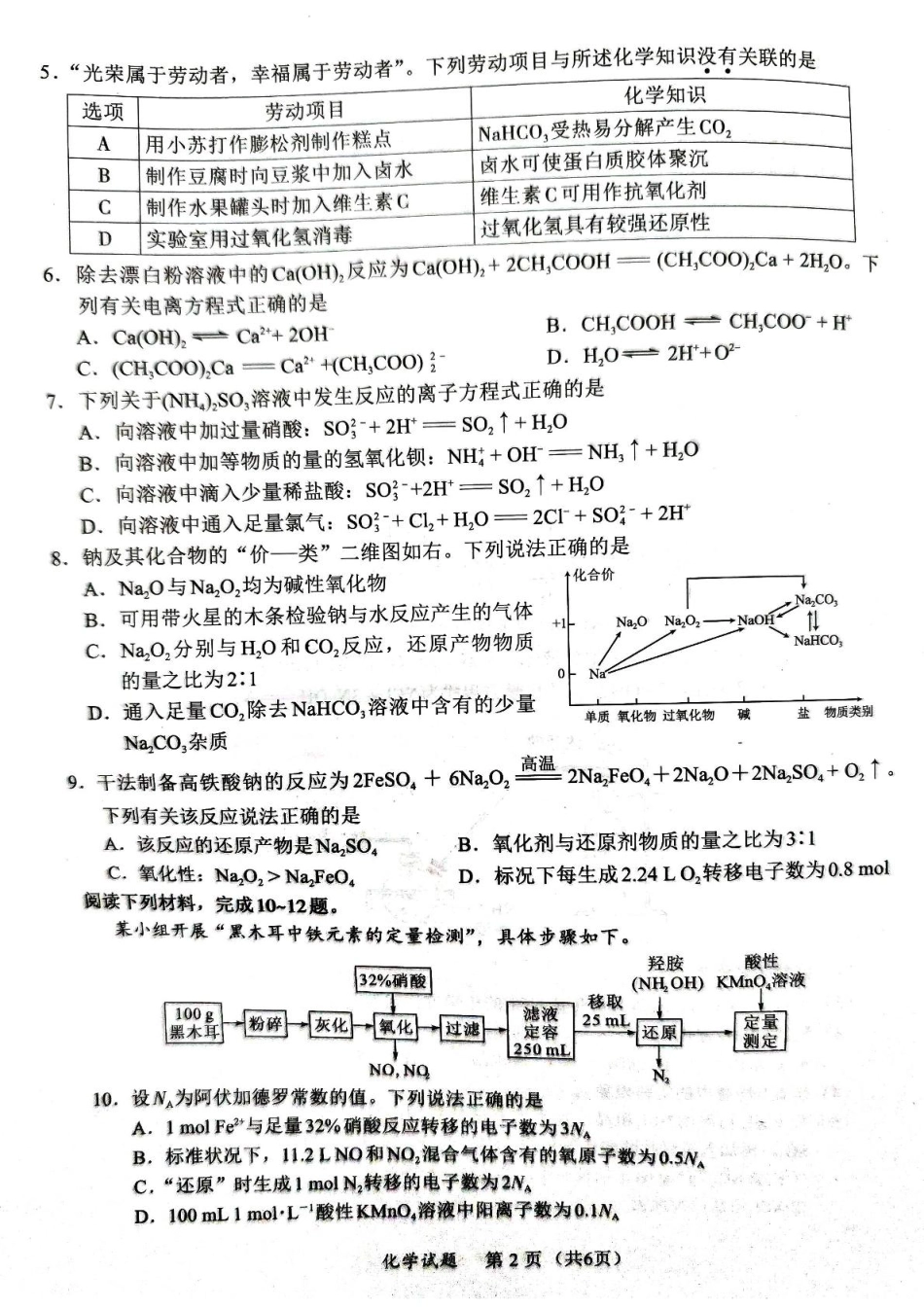 福建省厦门市2024-2025学年高一上学期1月期末考试 化学（图片版，含答案）.pdf_第2页