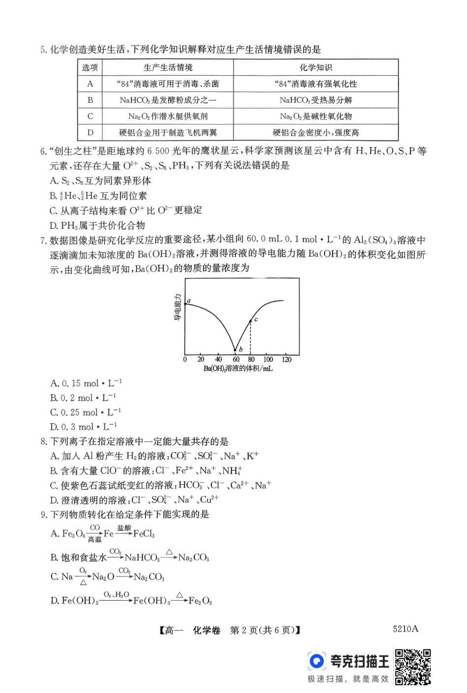 广东省清远市2024-2025学年高一上学期期末考试 化学 PDF版无答案.pdf_第2页