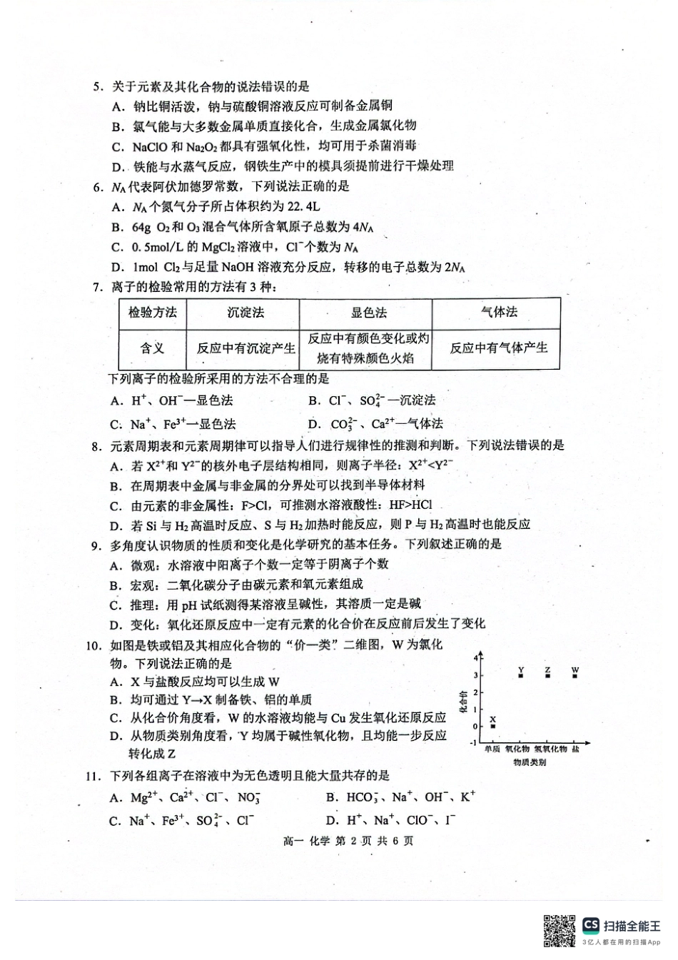 广西河池市2024年秋季学期高一年级期末教学质量检测化学.pdf_第2页