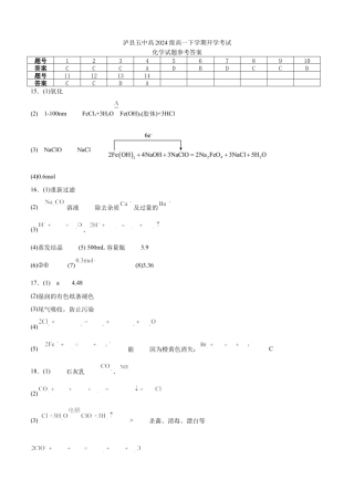 泸县五中2025年春期高一开学考试化学试题答案.docx