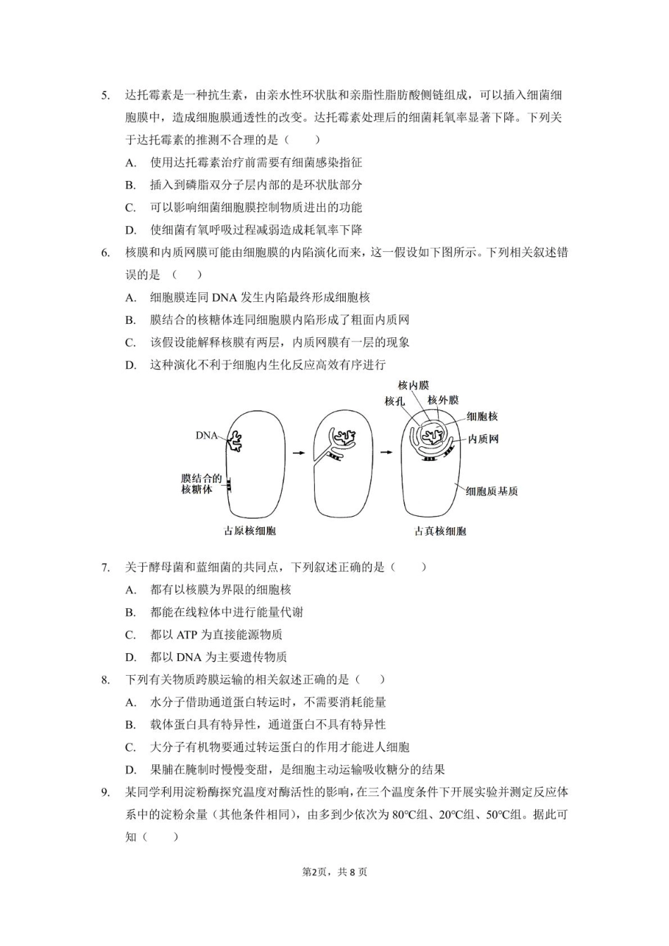 广东省广州市越秀区实验中学2024-2025学年高一下学期开学考试生物学试题（PDF版，含答案）_生物.pdf_第2页