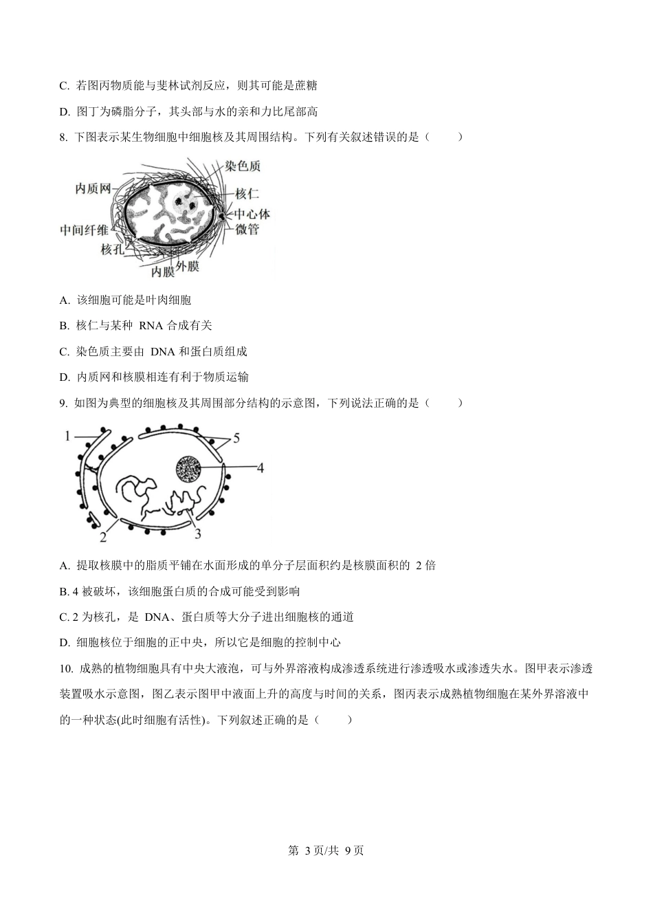 广东省阳江市高新区2024-2025学年高一上学期期末考试生物试卷（含答案）.docx_第3页