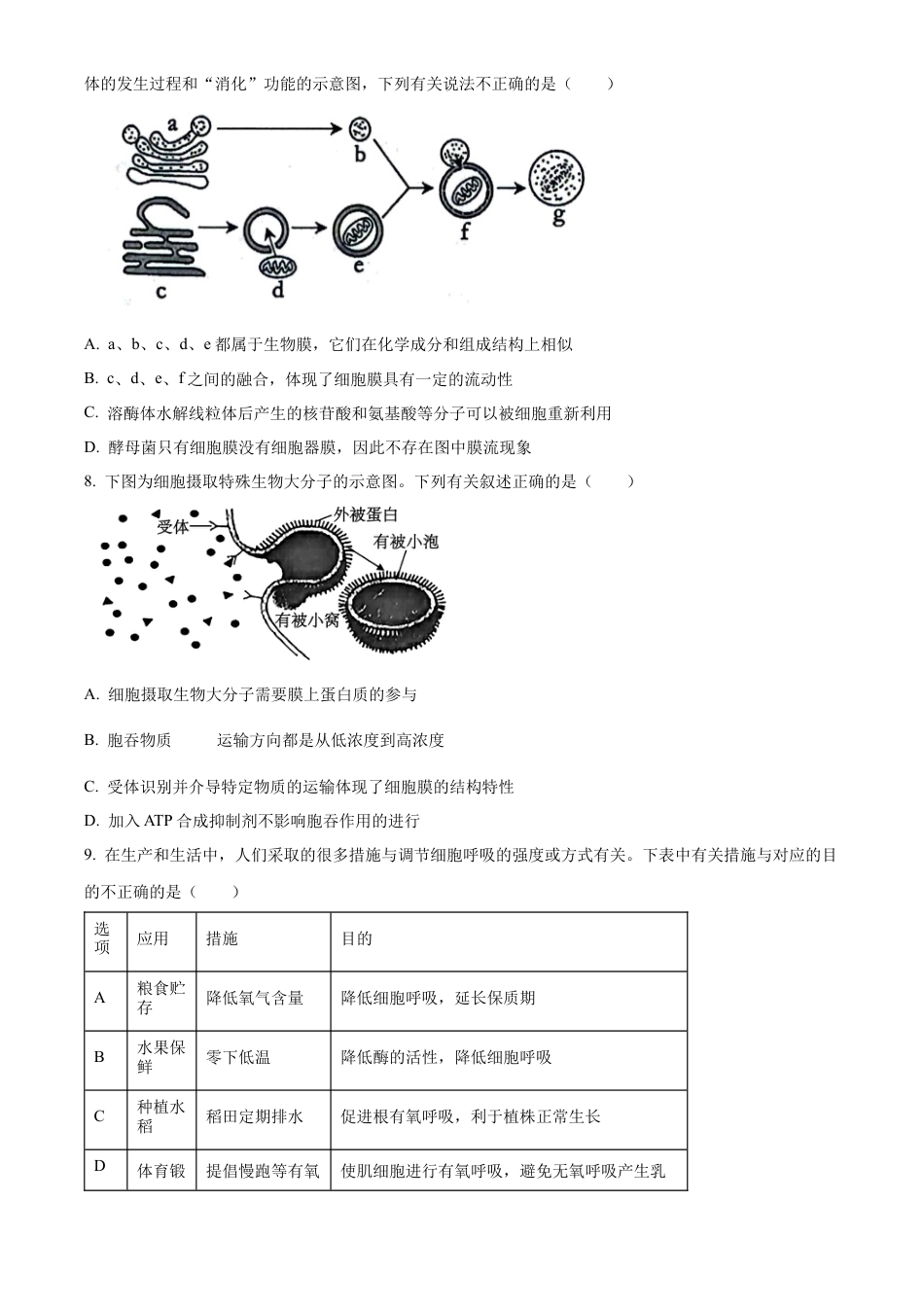 广西壮族自治区河池市2024-2025学年高一上学期1月期末生物试题  Word版无答案.docx_第3页