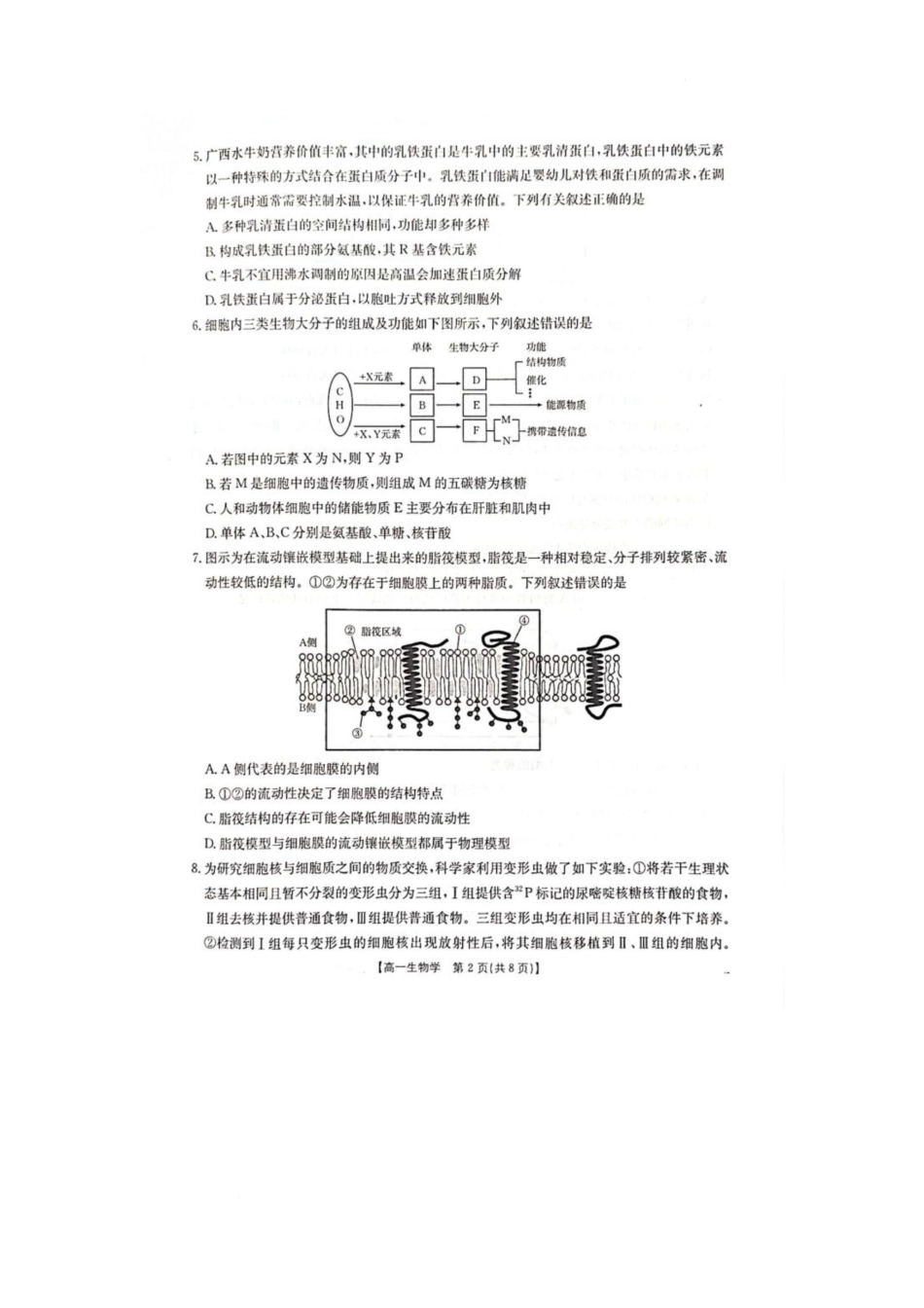 广西壮族自治区柳州市2024-2025学年高一下学期2月开学检测生物试题.docx_第2页