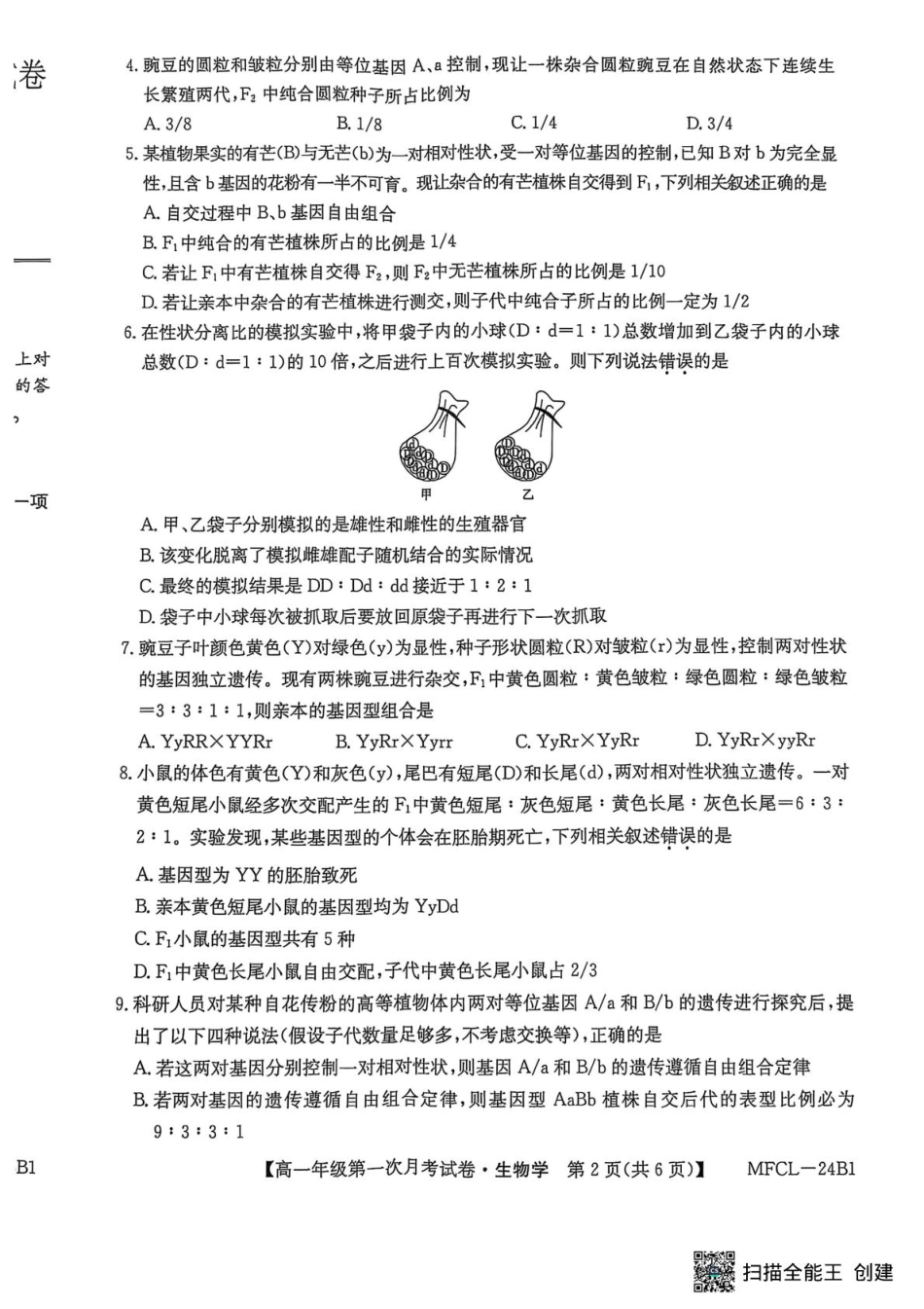 河北省沧州市三县联考2024-2025学年高一下学期3月第一次月考生物试题.pdf_第2页