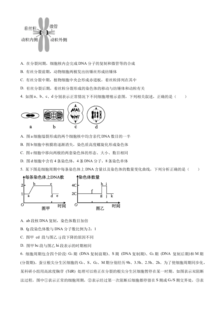 湖北省武汉市第六中学2024-2025学年高一下学期第1次月考生物学试题（含答案）.docx_第2页