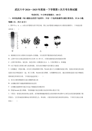 湖北省武汉市第六中学2024-2025学年高一下学期第1次月考生物学试题（含答案）.docx
