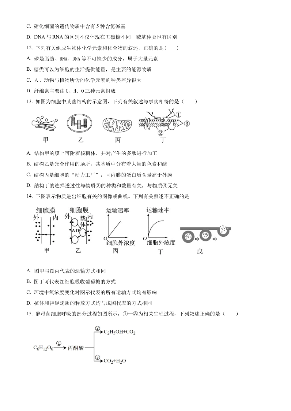 宁夏回族自治区石嘴山市第一中学2024-2025学年高一上学期1月期末生物试题  Word版无答案.docx_第3页
