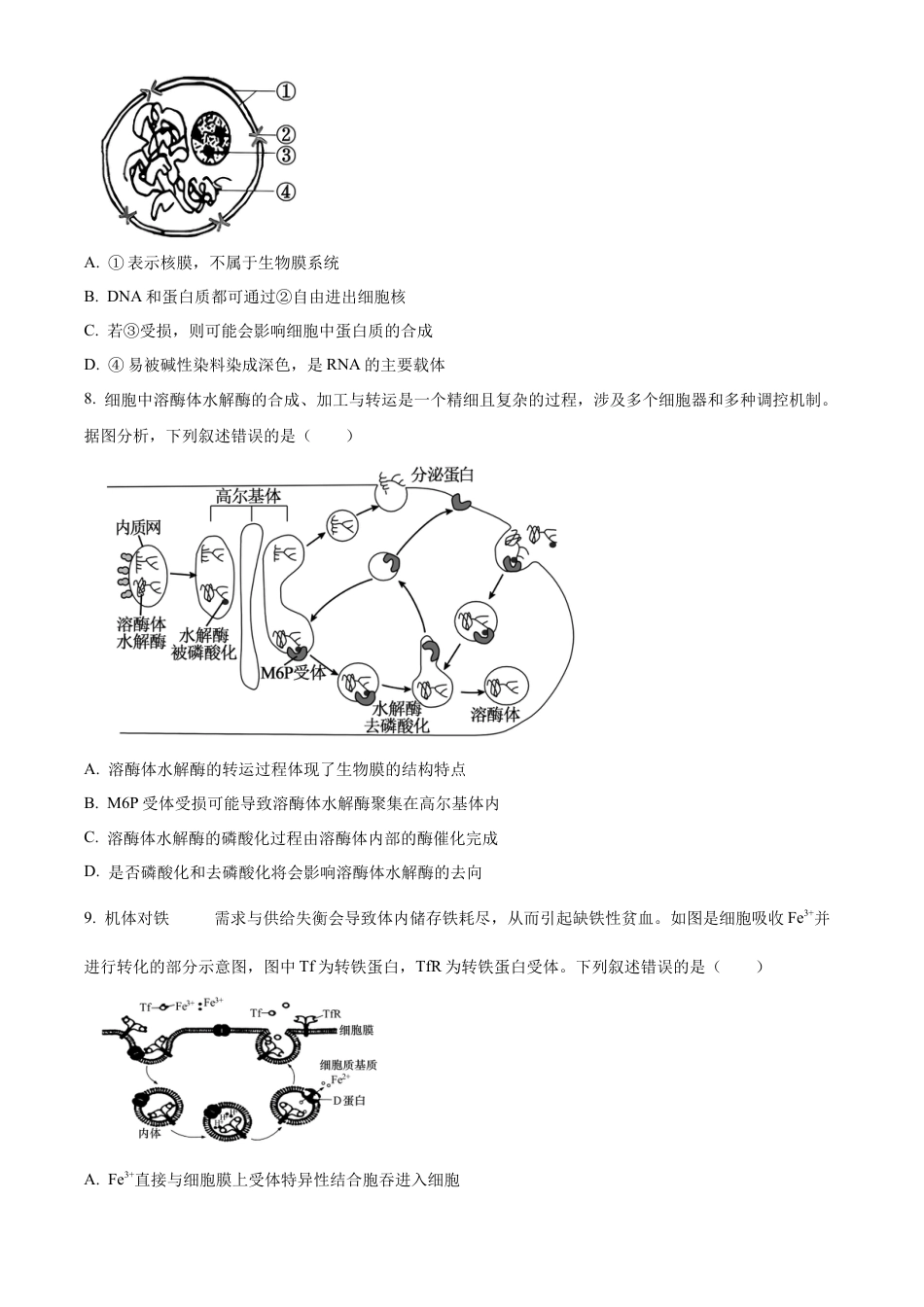 山西省晋中市2024-2025学年高一上学期期末调研测试生物试卷  Word版无答案.docx_第3页