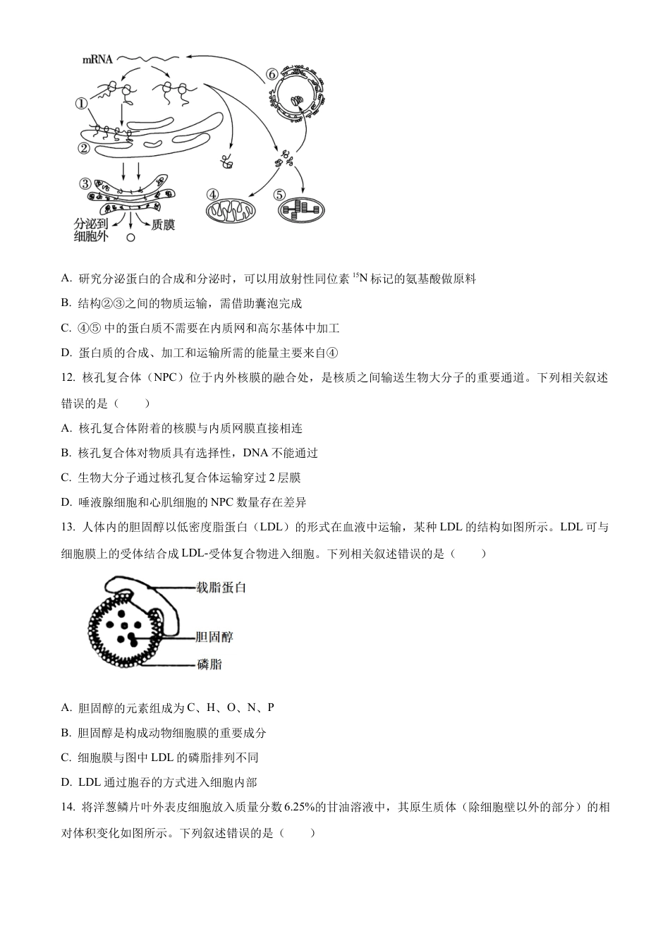 四川省绵阳市高中2024-2025学年高一上学期期末教学质量测试生物学试题  Word版无答案.docx_第3页