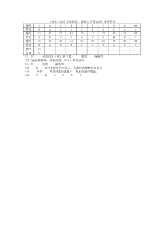四川省内江市第六中学2025 学年下期高一入学考试地理试题（含答案） 参考答案.pdf