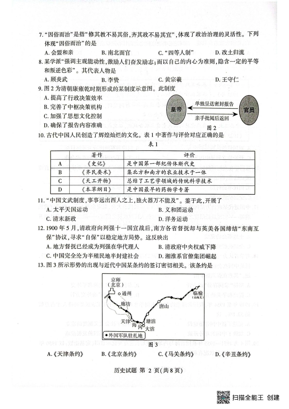 山东省临沂市2024-2025学年高一上学期1月期末考试 历史(PDF版，含答案）.pdf_第2页