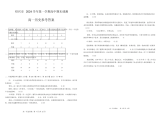 浙江绍兴2024学年第一学期高一历史期末试卷 高一历史答案.docx