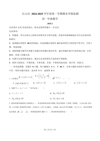 内蒙古赤峰市红山区2024-2025学年高一上学期期末学情监测数学试题  Word版无答案.docx