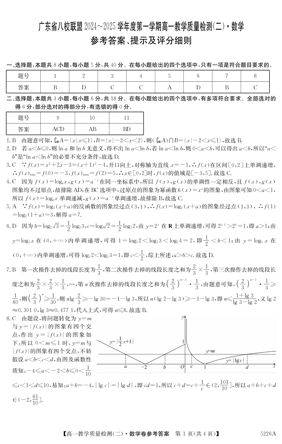 广东省八校联盟2024-2025学年高一上学期教学质量检测（二）数学试题_5226A 数学DA.pdf_第1页