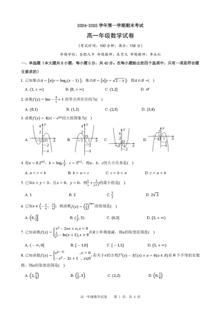 合肥六校联盟2024-2025学年第一学期期末联考高一年级数学 2024-2025学年第一学期期末考试高一年级数学试卷.pdf