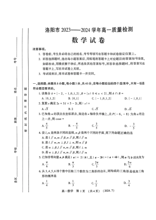河南省洛阳市2023-2024学年高一下学期7月期末质量检测数学试题.pdf