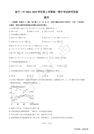 南宁二中2024年秋季期中高一数学试卷.pdf