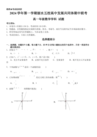 浙江省丽水市丽水五校高中发展共同体2024-2025学年高一上学期11月期中联考数学试题.docx